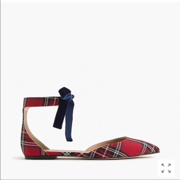 J. CREW NWOT Christmas Red & Blue Festive Plaid Velvet Strap Pointy Toe Flats 7 - Picture 5 of 14
